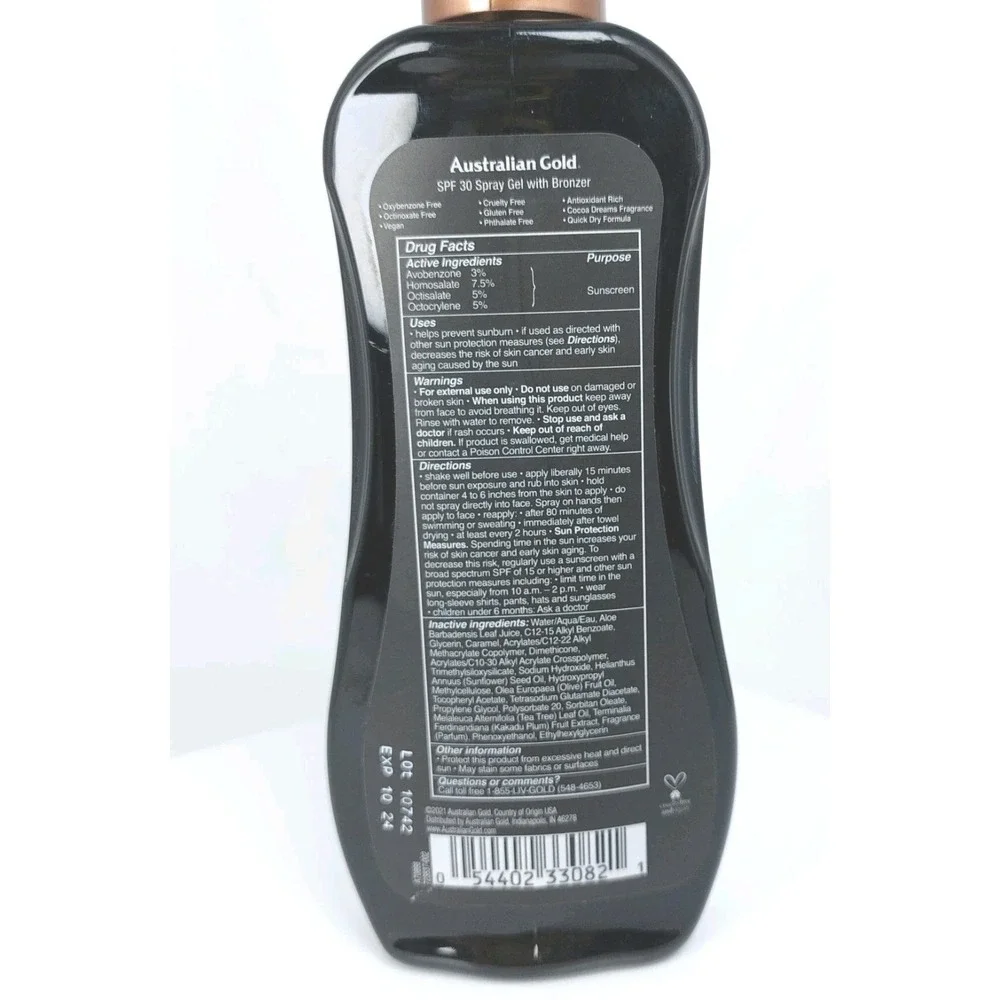 Australian Gold Instant Bronzer SPF 30 Spray Gel Sunscreen‎ 8 oz. EXP 10/24